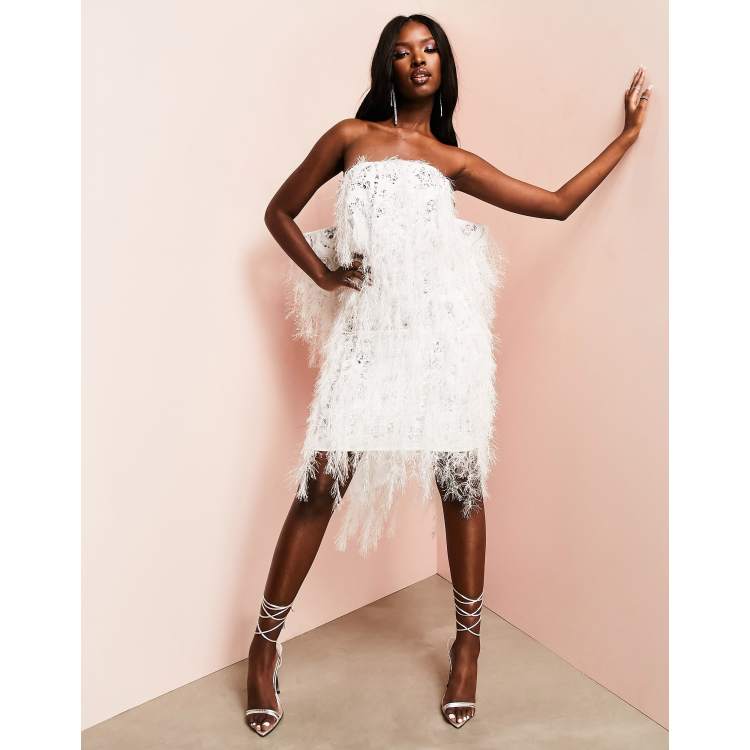 ASOS LUXE all over faux feather mini dress with embellishment and