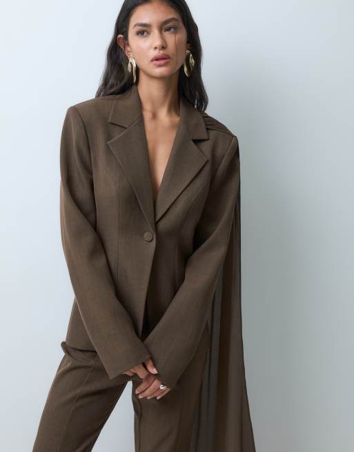 ASOS LUXE - americana de conjunto con detalle de caída de pañuelo en chocolate, 2 de 5