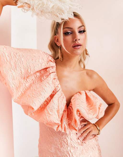 Peach bardot sale dress