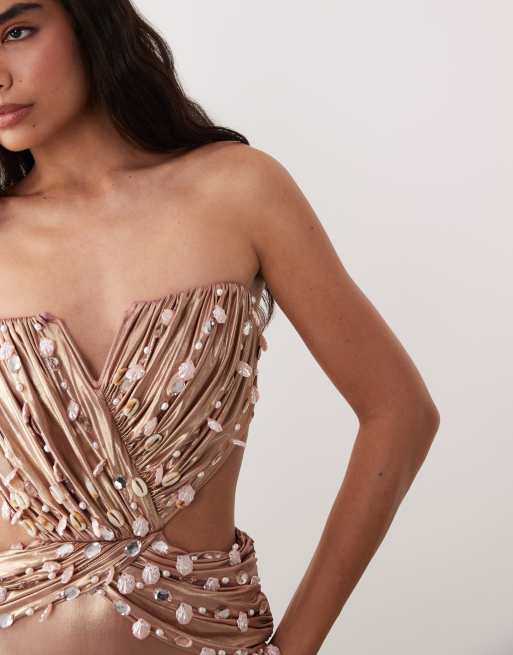 ASOS LUXE Badeanzug mit Cut-outs in Pink, 3 von 4