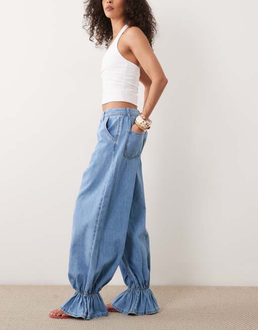 ASOS LUXE balloon fit jeans with paperbag cuff in bleach wash, 2 of 5