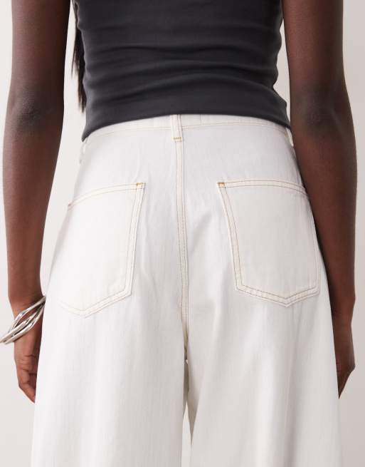 ASOS LUXE balloon fit jeans with paperbag cuff in ecru, 4 of 5