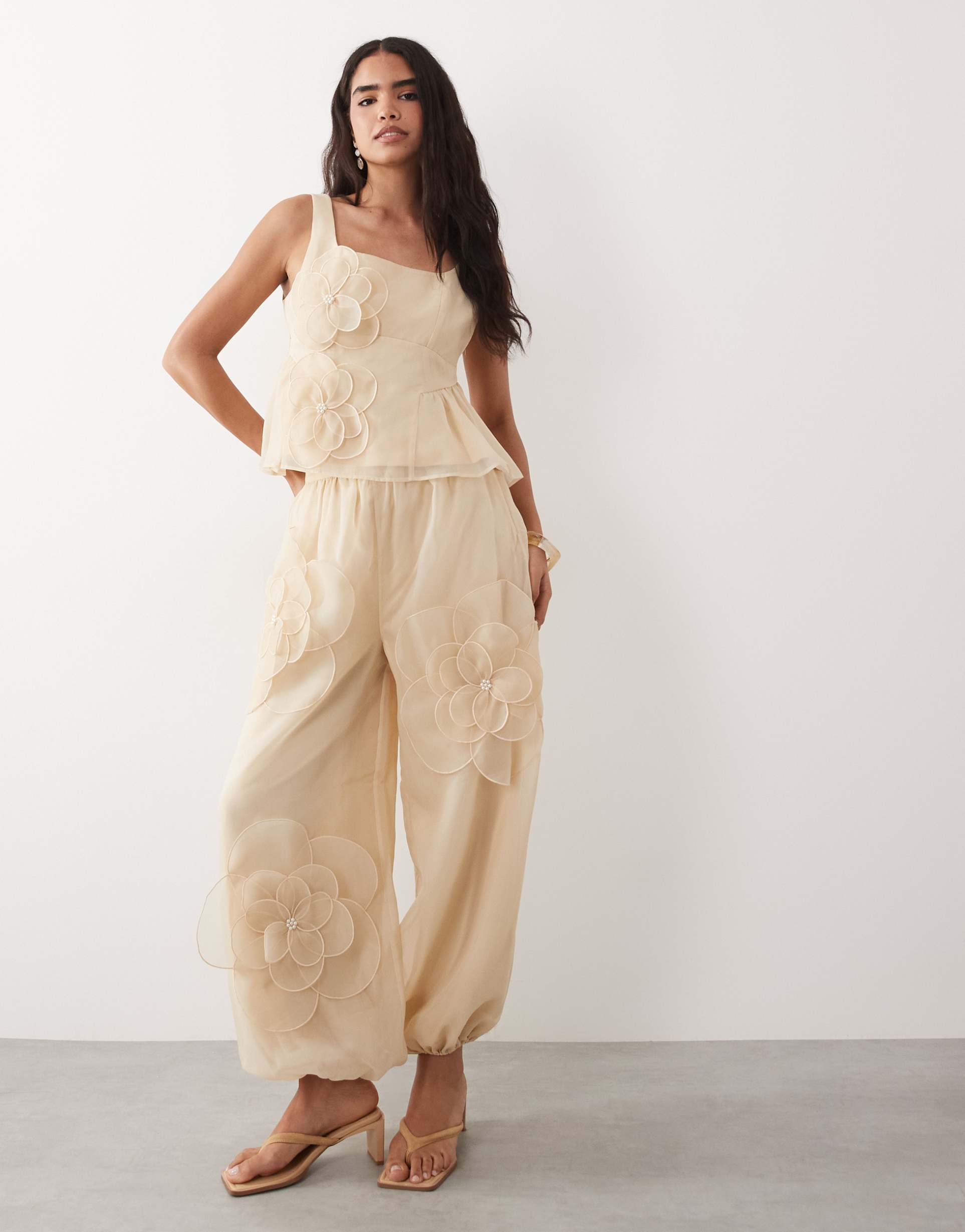 asos luxe balloon pants with flower detail in apricot - part of a set