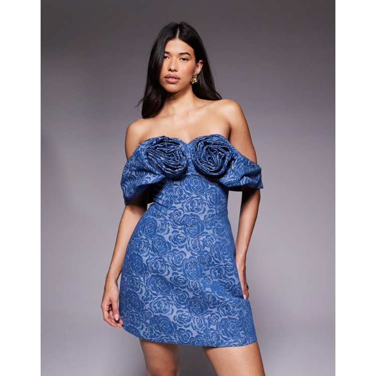off the shoulder denim dress with belt Off-Shoulder Drawstring Denim Dress with Pockets  Anchor Blue Jeans