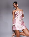 [ASOS LUXE] ASOS LUXE bandeau mini dress with bows in pink 8 PINK
