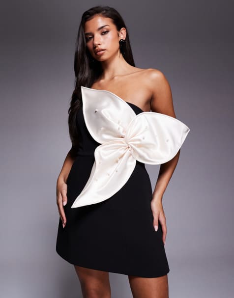 ASOS LUXE - Bandeau mini-jurk met 3D-bloem in zwart - view 1