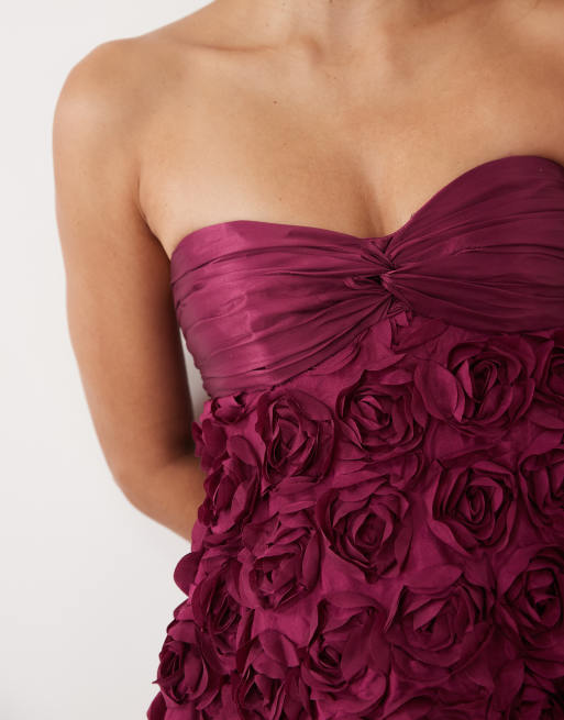 ASOS LUXE bandeau miniklänning med 3D-blommig kjol i rosa orkidé, 3 av 4