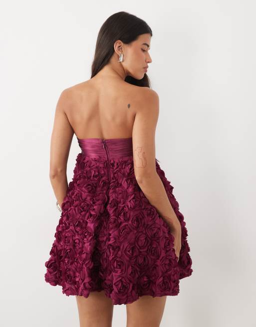 ASOS LUXE bandeau miniklänning med 3D-blommig kjol i rosa orkidé, 4 av 4
