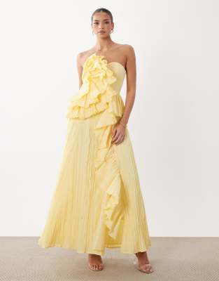 ASOS LUXE bandeau pleated maxi dress in yellow
