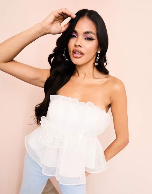 White strapless sale top with ruffles