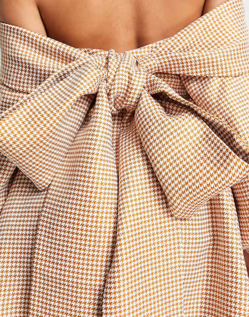 ASOS LUXE - Bandeau smock-minikjole med hjerteformet hals i ternet orange jacquard, 3 af 4