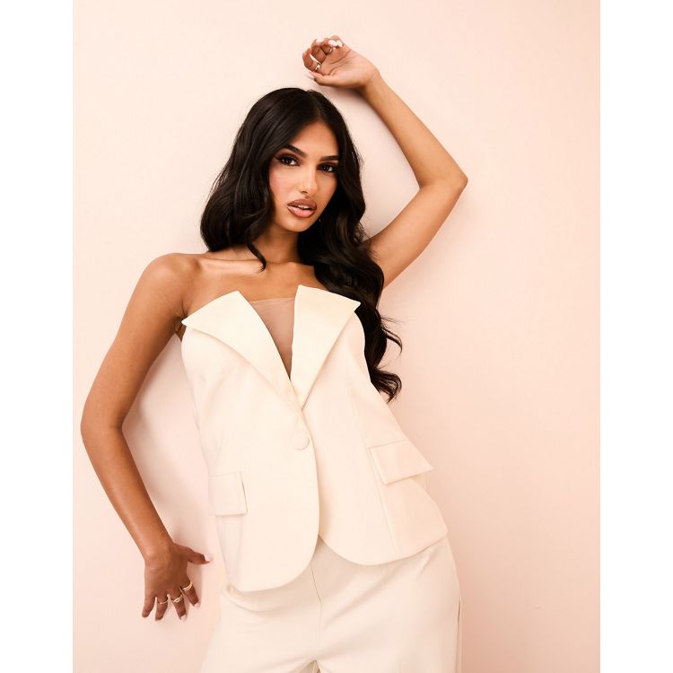 ASOS LUXE tailored vest with bow back and wide leg pants set in cream