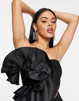 ASOS LUXE bandeau top with lace mix fan detail in black - part of a set
