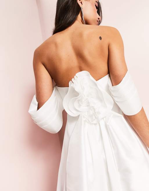 ASOS LUXE Wedding corsetted bandeau satin mini dress in white