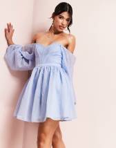 ASOS DESIGN mini dress with corset lace detail and blouson sleeves