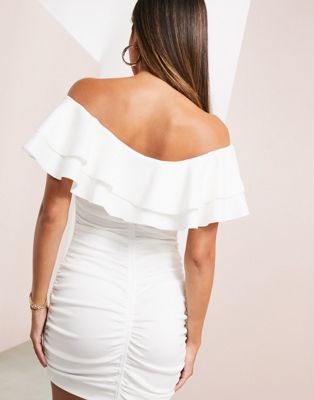 white ruffle off the shoulder dress