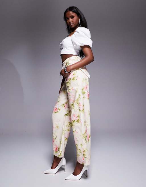 ASOS LUXE barrel leg heart pocket denim jeans in floral print