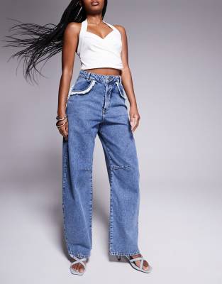 ASOS LUXE BARREL LEG HEART POCKET DENIM JEANS 