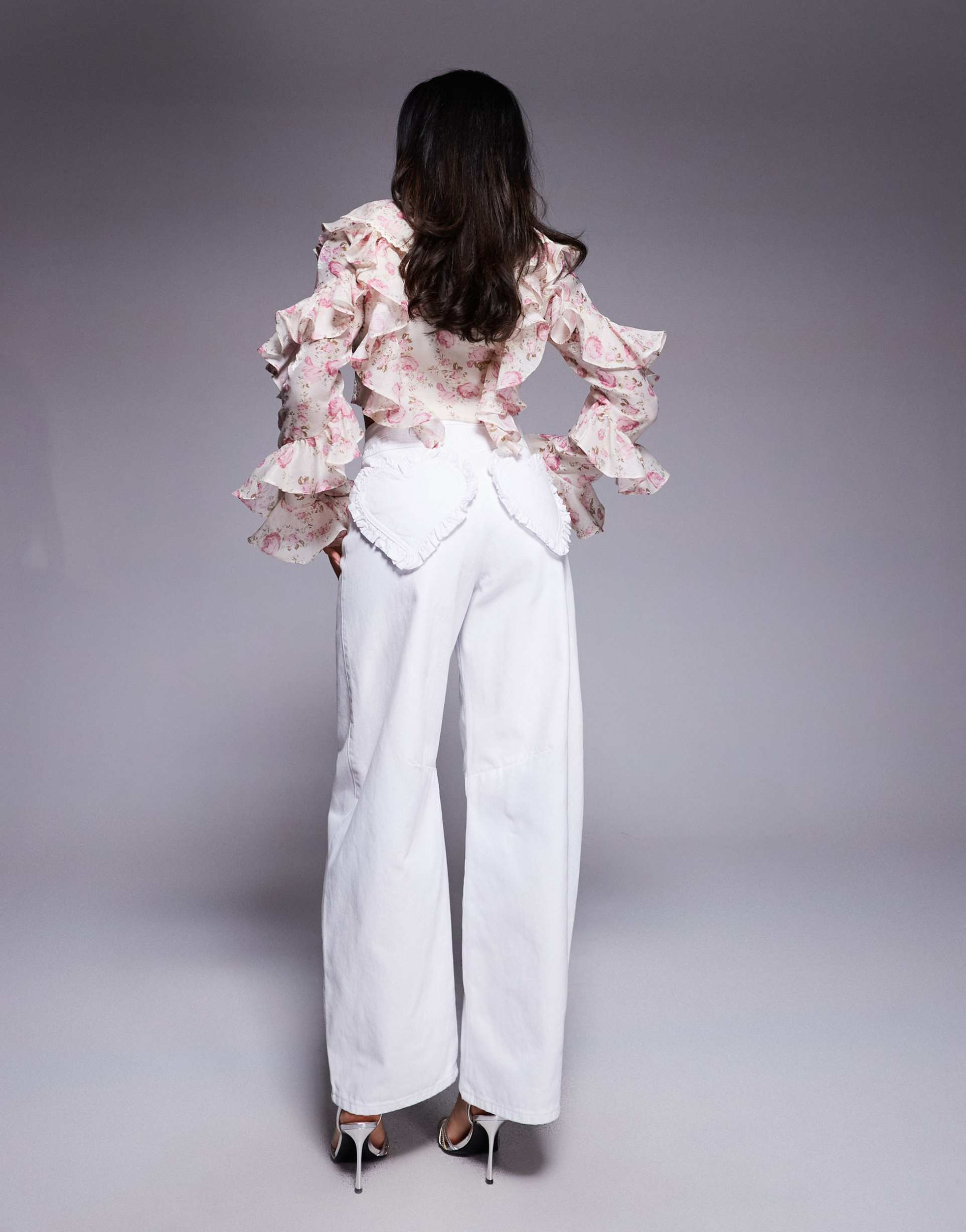 asos luxe barrel leg heart pocket denim jeans in white