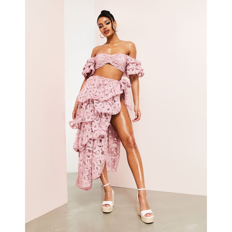 ASOS LUXE Curve 3-piece 3D flower bralette, blazer and pants in