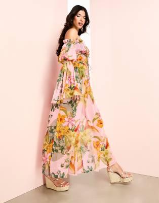 Shannon Off Shoulder Floral Ruffle Culotte Jumpsuit in Multi