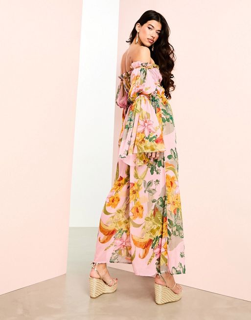 Zara Floral Off Shoulder Long Sleeve Bodysuit Top – Elli Share