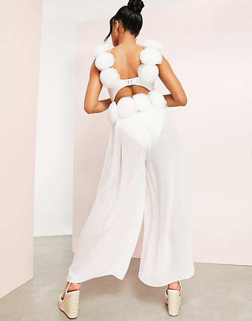 ASOS LUXE beach sheer wide leg pants with tulle corsage waist in