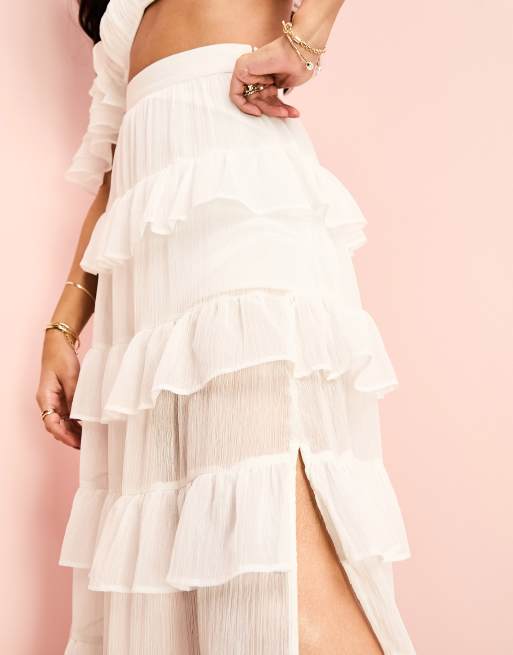 ASOS LUXE beach tiered sheer maxi skirt in white - part of a set