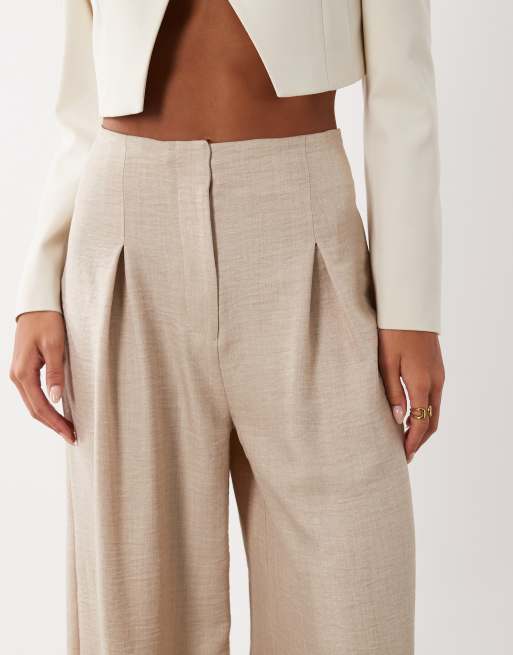 ASOS LUXE – Beige byxor med vida ben, brett midjeband och hög midja, del av set, 3 av 5