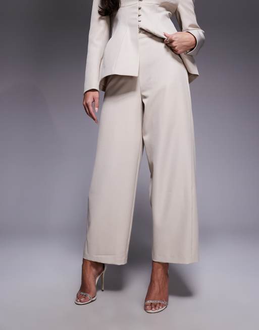 ASOS LUXE – Beige, figursydda byxor med raka ben, del av set, 2 av 5