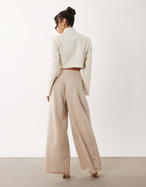 ASOS LUXE - Beige højtaljede bukser med brede ben og bred linning - Del af sæt, 4 af 5