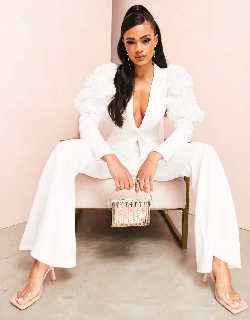 ASOS Luxe – Biała marynarka z rękawami z kwiatami 3D, część zestawu