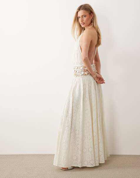 ASOS Luxe – Biała szydełkowana sukienka maxi ze zdobioną talią - view 1