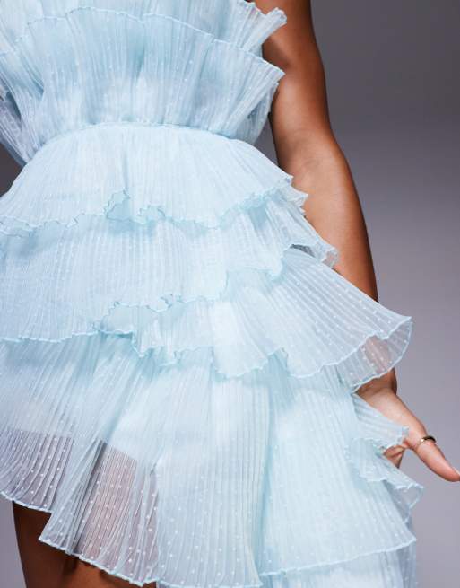 ASOS LUXE – Blå, vitprickig topp i organza med veck och drapering, 4 av 4