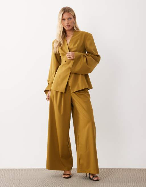 ASOS LUXE blazer à manches plissées couleur moutarde, 3 de 4