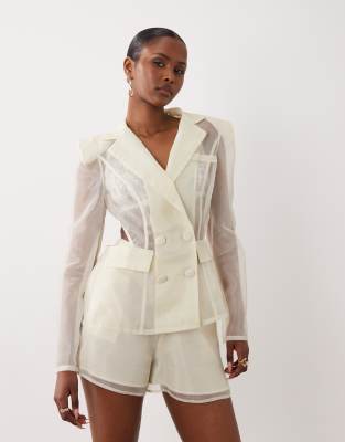 Blazer d'ensemble cintré en tissu transparent - Blanc 32