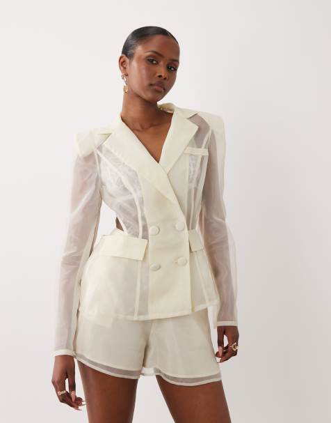 ASOS LUXE - Blazer d'ensemble cintré en tissu transparent - Blanc - view 1
