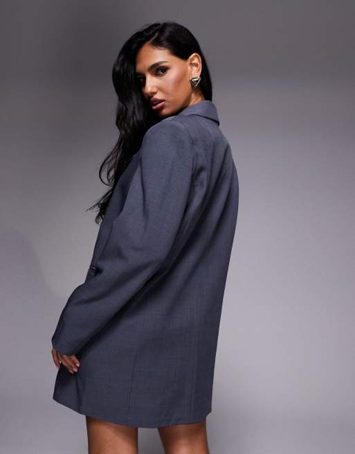 ASOS LUXE blazer dress with 3D floral detail in grey, 3 of 4
