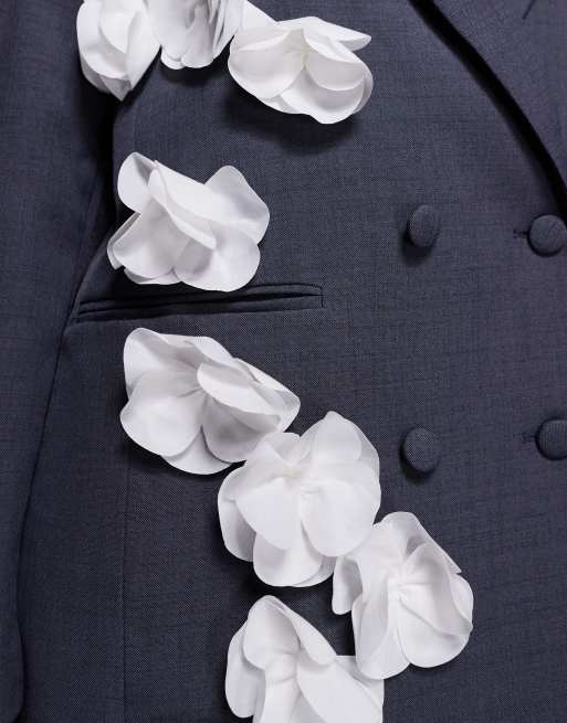 ASOS LUXE blazer dress with 3D floral detail in grey, 4 of 4