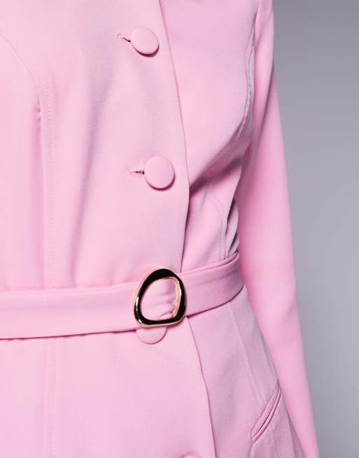 ASOS LUXE – Blazer in Rosa mit Button-down-Kragen und Gürtel, Kombiteil, 3 von 4
