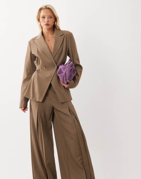 ASOS LUXE blazer met ceintuur en lange mouwen co-ord in kaki - view 1