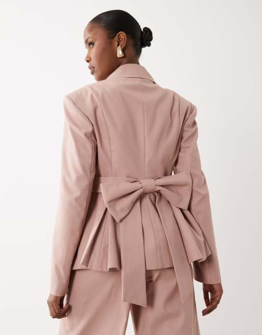 ASOS LUXE - Blazer met structuur en strik aan de achterkant in roze, deel van co-ord set, 4 van 4