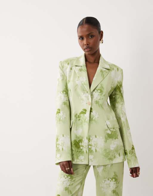 ASOS LUXE - Blazer sartoriale verde chiaro a fiori sfocati in coordinato