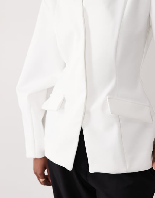 ASOS LUXE - Blazer stretto in vita bianco, 3 di 4