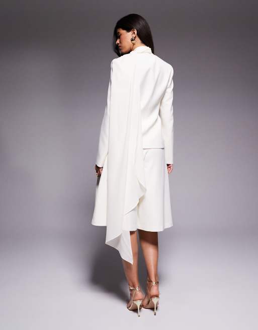 ASOS LUXE blazer with scarf drape detail in cream - part of a set, 4 of 4