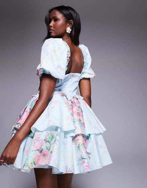 ASOS LUXE – Blommig miniklänning med hjärtformad ringning i organza och poplin, 2 av 4