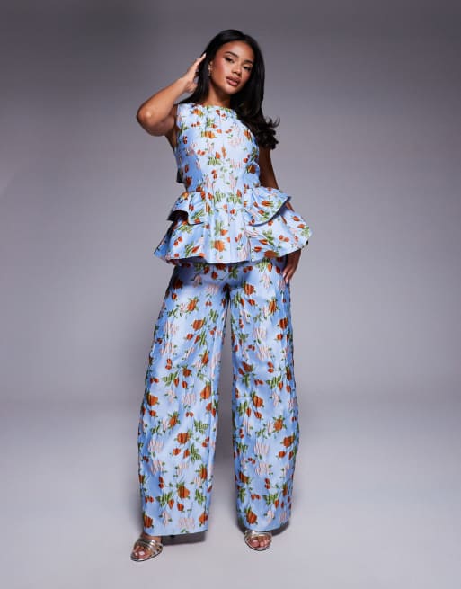 ASOS LUXE – Blommig peplum-topp i jacquard med rosett baktill, del av set, 3 av 4
