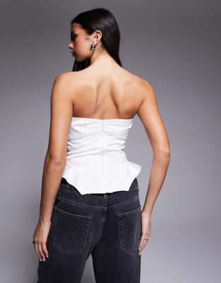 Asos Luxe Bonded Satin Corset Top With Velvet Bow In White