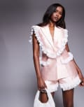 [ASOS LUXE] ASOS LUXE bonded satin waistcoat with lace trim in light pink (part of a set) 4 PINK