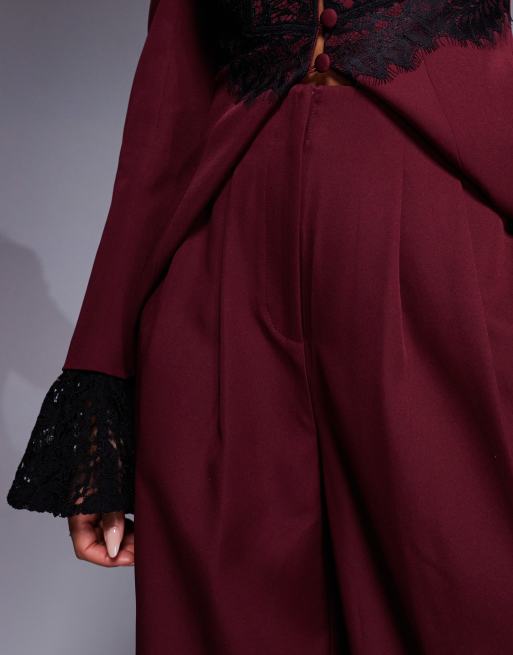 ASOS LUXE - Bordeaux skræddersyede bukser med vide ben - Del af sæt, 2 af 5